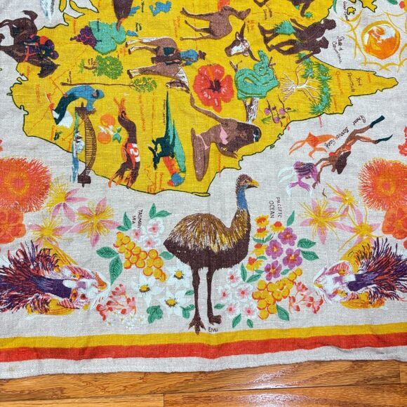 Citer Australia Map Linen Square Tablecloth Koala Flora Fauna 45x45 Tapestry Art - Picture 5 of 11
